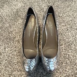 BCBG silver heels